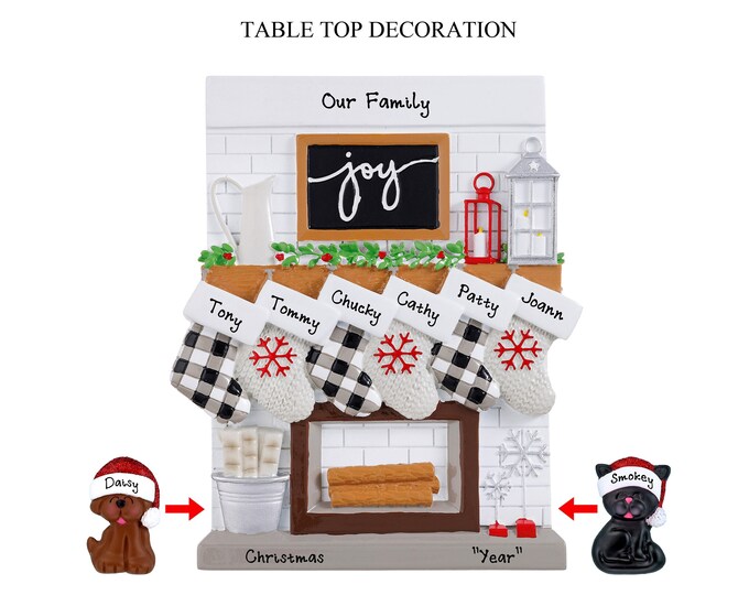 Family of 6 Christmas Stockings on Fireplace Mantle - Custom Ornament For Large Family - Table Decoration - Personalized Grandparent Gifts