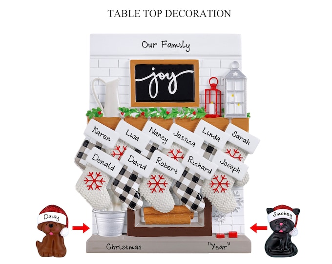 Family of 11 Christmas Stockings on Fireplace Mantle - Custom Ornament For Large Family - Table Decoration - Personalized Grandparent Gifts