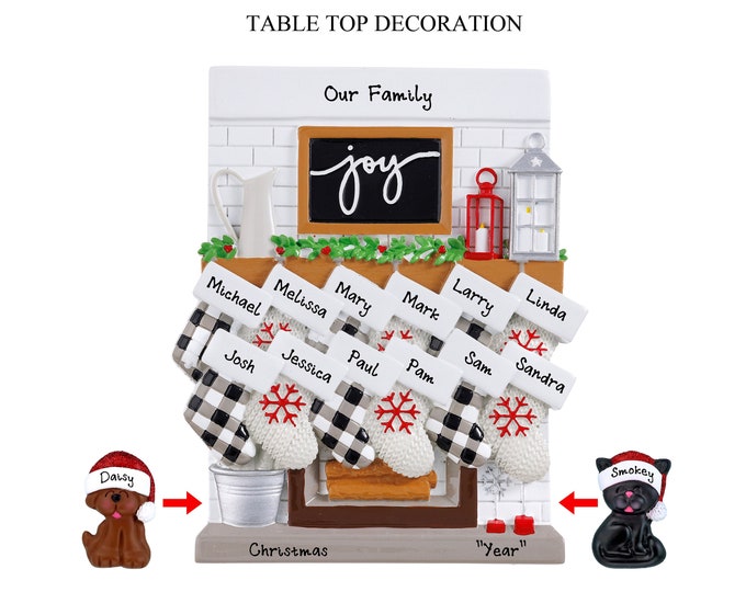 Family of 12 Christmas Stockings on Fireplace Mantle - Custom Ornament For Large Family - Table Decoration - Personalized Grandparent Gifts