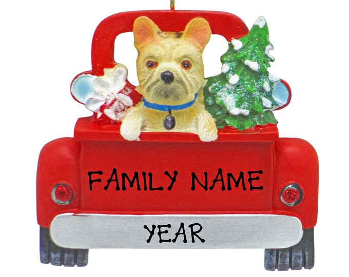 French Bulldog Dog Christmas Ornament - Puppy In Red Pickup Truck Ornament - First Christmas Dog Ornament - Dog Ornament Personalized 2025
