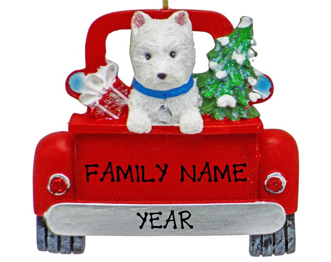 Highland Terrier Dog Christmas Ornament - Puppy In Red Pickup Truck Ornament - First Christmas Dog Ornament - Dog Ornament Personalized 2025
