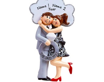 Personalized Engagement Ornament 2026 – She Said Yes – Couple’s Engagement Christmas Ornament