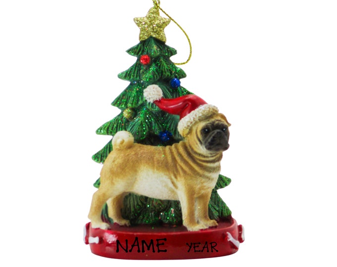 Tan Pug Christmas Personalized Ornament - Cute Dog Ornament - Holiday Gift For Dog Lovers - Custom Dog Ornament - Christmas Gift For Pets