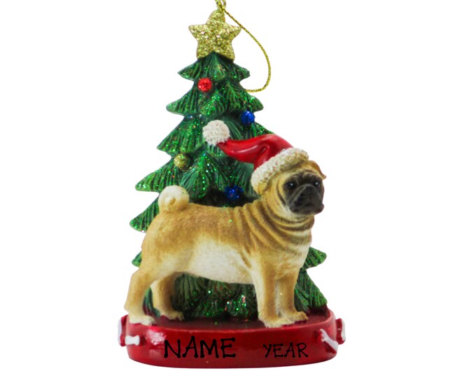 Tan Pug Personalized Christmas Ornament - Dog Memorial Ornament - Memorial Gift For Pet Lovers - 2025 Personalized Family Dog Ornament