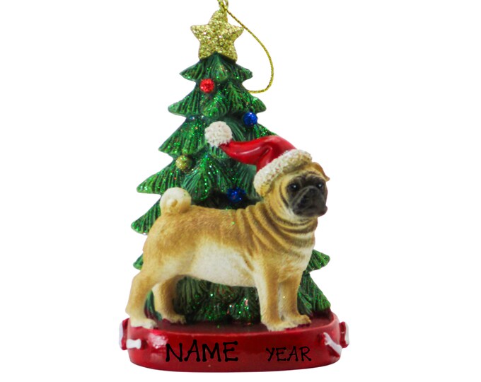 Tan Pug Christmas Personalized Ornament - Cute Dog Ornament - Holiday Gift For Dog Lovers - Custom Dog Ornament - Christmas Gift For Pets