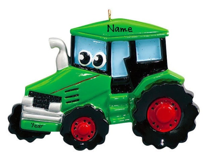 Farmer Tractor Ornament - Personalized Kids Farm Tractor Christmas Ornament With Name - Big Green Tractor Custom Farm Ornament For Toddlers
