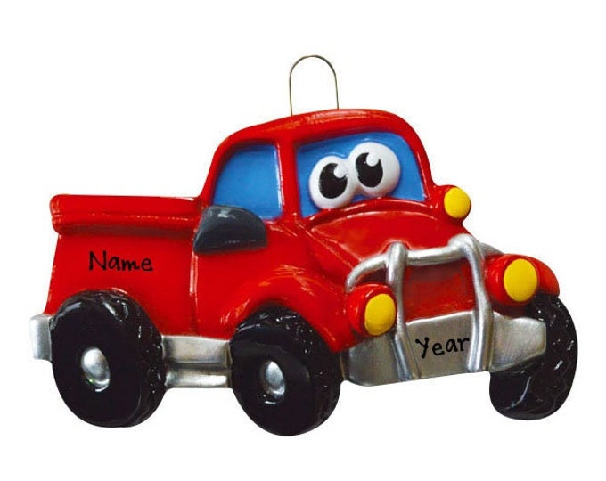 Personalized Christmas Ornament For Kids - Red Pickup Truck Ornament For Boy - Unique Construction Truck Ornament - Custom Gift With Name