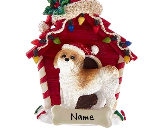 Personalized Brown & White Shih-Tzu Christmas Ornament – Doghouse Pet Memorial Gift for Dog Lovers 2025