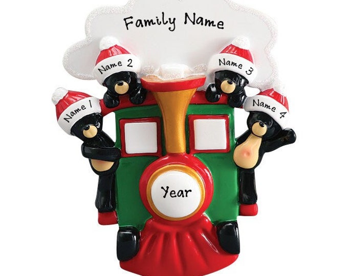 Bears on Train Ornament - Family of 4 Christmas Ornament- Bears on Train Family Christmas Ornament - Family of Four Christmas Ornament, Gift