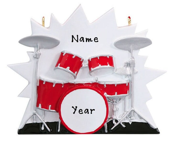 Drum Set Ornament - Personalized Red Drums Christmas Ornament - Gift For Music Lover - Holiday Ornament With Name - Red Drums Personalized