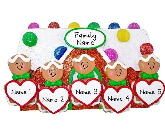 Gingerbread House Ornament - Family of 5 Christmas Ornament - Custom Gingerbread Family Christmas Ornament - Personalized Gift Grandparents