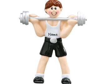 Weightlifting Guy Ornament - Working Out With Weights - Fitness Boy Ornament - Workout Guy Ornament - Weightlifting Ornament - Fitness Coach