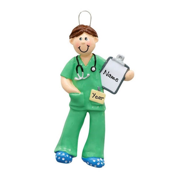 Personalized Nurse Christmas Ornament - Gift For Doctor - Male Nurse Ornament - Green Scrubs Uniform - Healthcare Worker Appreciation Gift