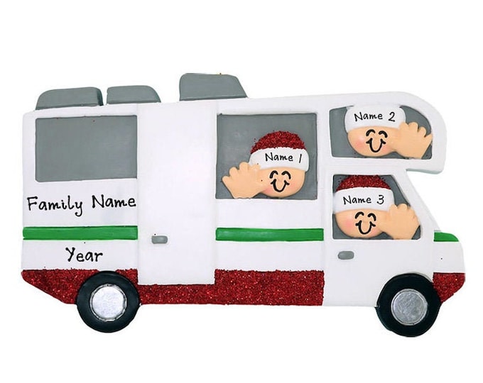 Personalized RV Ornament - Family of 3 Camping Ornament - Camper Ornament - Custom Motorhome Gift - Family Road Trip Christmas Vacation