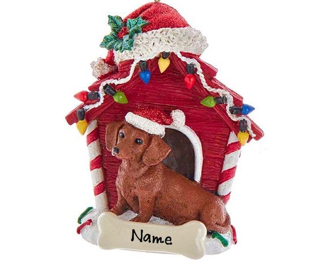 Red Dachshund Dog Ornament - Custom Doghouse Ornament - Dog Memorial Gift For Pet Loss - 2025 Personalized Family Dog Christmas Ornament