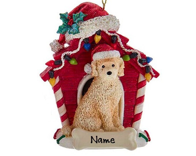 White Labradoodle Dog Ornament - Custom Doghouse Ornament - Dog Memorial Gift For Pet Loss - 2025 Personalized Family Dog Christmas Ornament
