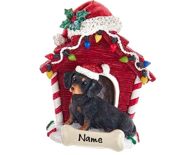 Black Dachshund Dog Ornament - Custom Doghouse Ornament - Dog Memorial Gift For Pet Loss - 2025 Personalized Family Dog Christmas Ornament