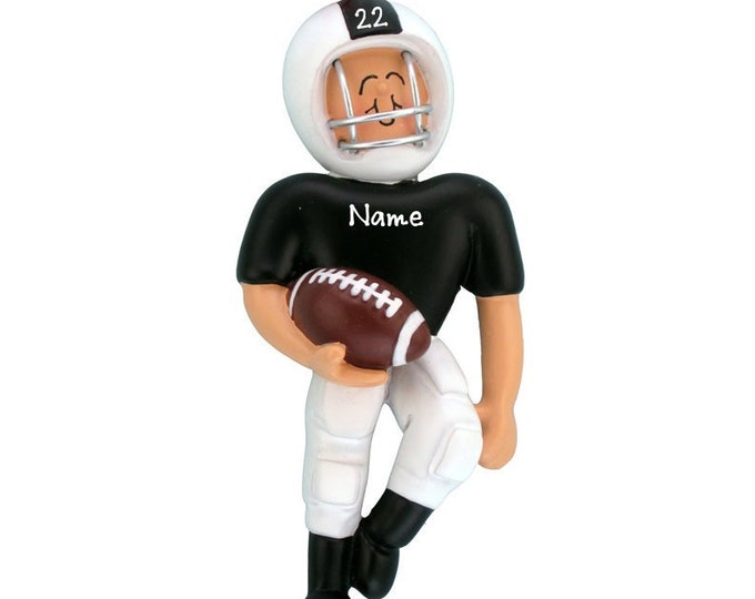 Personalized Football Player Boy Christmas Ornament With Name - Boy Football Ornament, Football Player Black Uniform, Football Team Ornament