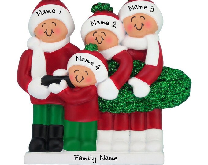 Family of 4 Buying Christmas Tree - Personalized Family of 4 Christmas Ornament - Custom Family Ornament With Names - Gift For Family of 4