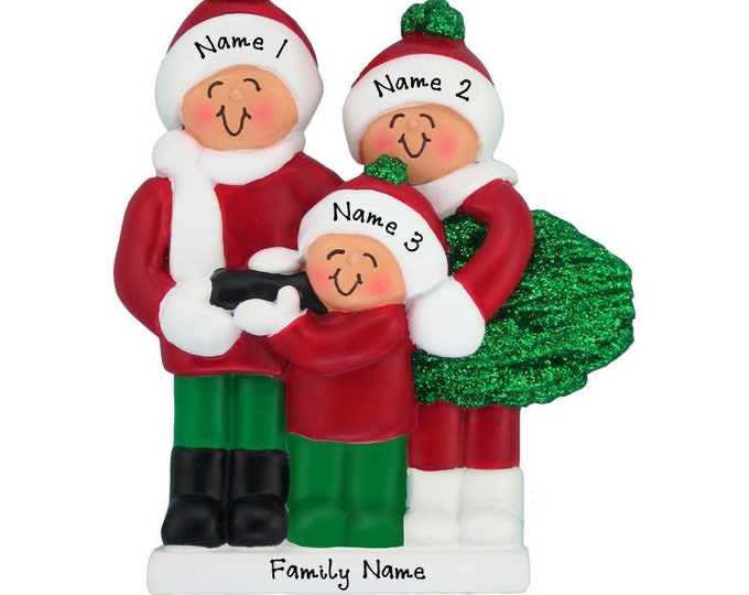 Family of 3 Buying Christmas Tree - Personalized Family of 3 Christmas Ornament - Custom Family Ornament With Names - Gift For Family of 3