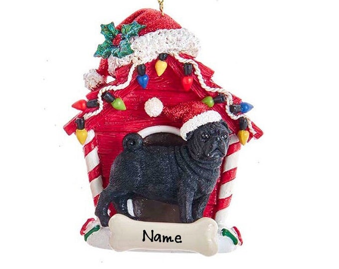 Black Pug Dog Ornament - Custom Doghouse Ornament - Dog Memorial Gift For Pet Loss - 2025 Personalized Family Dog Christmas Ornament