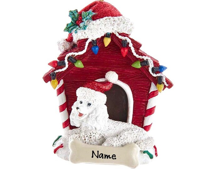 White Poodle Dog Ornament - Custom Doghouse Ornament - Dog Memorial Gift For Pet Loss - 2025 Personalized Family Dog Christmas Ornament