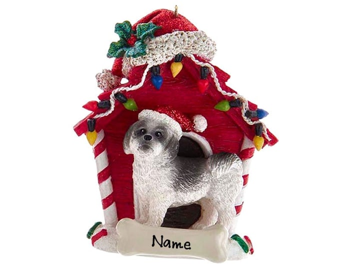 Black Shih-Tzu Dog Ornament - Custom Doghouse Ornament - Dog Memorial Gift For Pet Loss - 2025 Personalized Family Dog Christmas Ornament