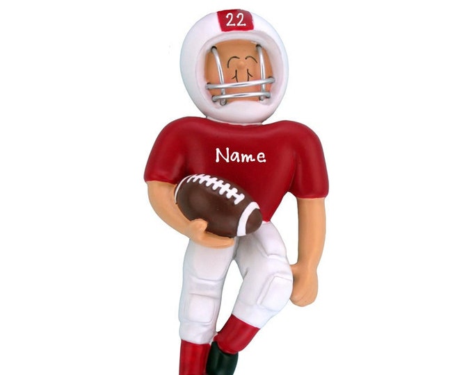 Personalized Football Player Boy Christmas Ornament With Name - Boy Football Ornament - Football Player Red Uniform - Football Team Ornament