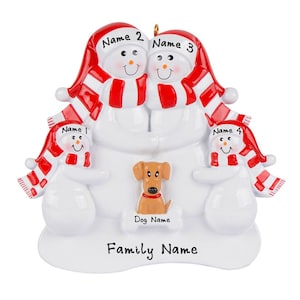 Personalized Family with Dog Ornament - Snowman Family of 4 With Dog First Christmas Ornament, Tan Dog Ornament With Name, New Dog Parents