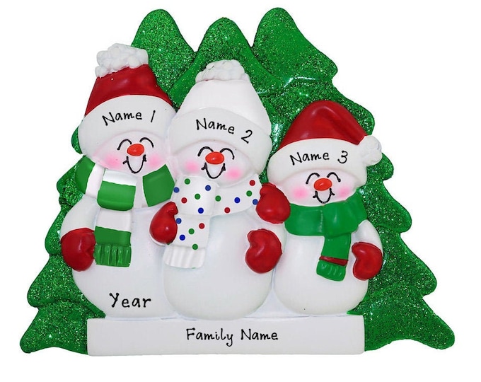 Snowman Family Ornament - Family of of 3 Snowmen Ornament - Personalized Family Christmas Ornament - Custom Ornament With Name - Family Gift