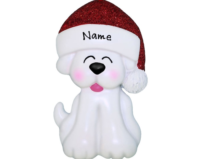 Personalized Dog Christmas Ornament - White Dog Wearing Santa Hat Ornament - Custom Dog Ornament With Name - Christmas Gift For Dog Lover