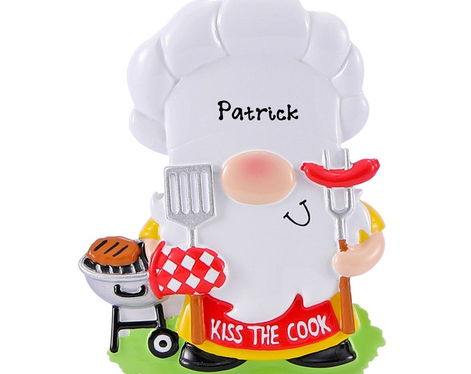 Personalized BBQ Ornament - Gnome BBQ Chef Christmas Ornament - Grill Master! King of the Grill - Dad Grilling Out – Kiss The Cook Ornament