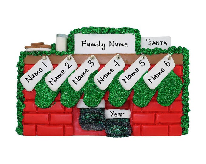 Personalized Fireplace Stockings - Family of 6 Christmas Ornament - Family Christmas Ornament - Family Custom Christmas Stockings on Mantle