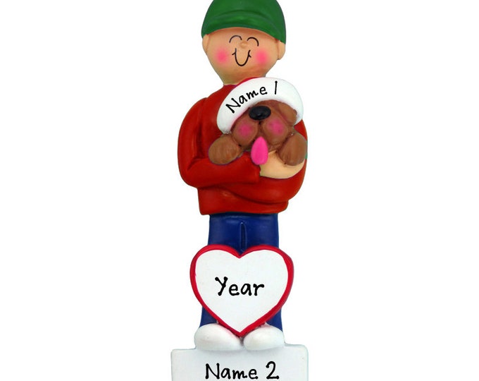 Personalized Dog Lover Ornament -Teenage Boy and Dog Ornament New Christmas Puppy and Boy Pet Gift New Dog Owner Ornament Dad With Dog