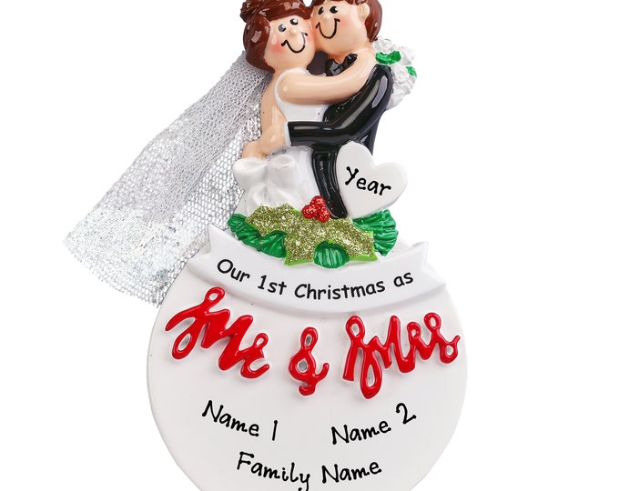 Personalized Mr. & Mrs. Christmas Ornament - Wedding Couple Marriage Ornament With Name - Customized Gift For Just Married Couple, Newlyweds
