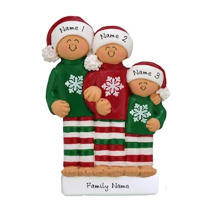 Pajama Family of 3 Personalized Ornament - Personalized Family of 3 Christmas Ornament - Christmas Pajamas Ornament With Family Names Gift