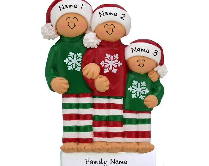 Pajama Family of 3 Personalized Ornament - Personalized Family of 3 Christmas Ornament - Christmas Pajamas Ornament With Family Names Gift