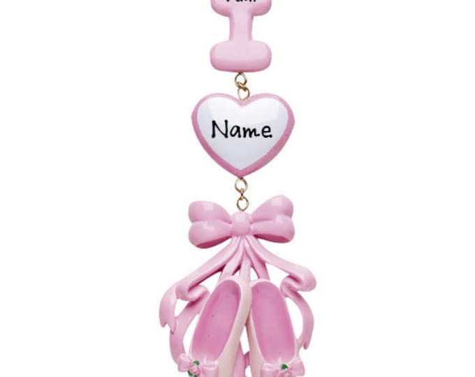 Ballerina Christmas Ornament Personalized For Kids - I Love Ballet Ornament - Pink Ballet Slippers - Girls Custom Dance Ornament With Name