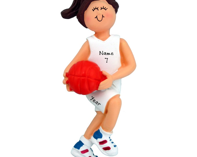 Basketball Ornament - Personalized Basketball Player Ornament - Brunette Girl Basketball Player - Christmas Gift For Coach - Shooting Hoops