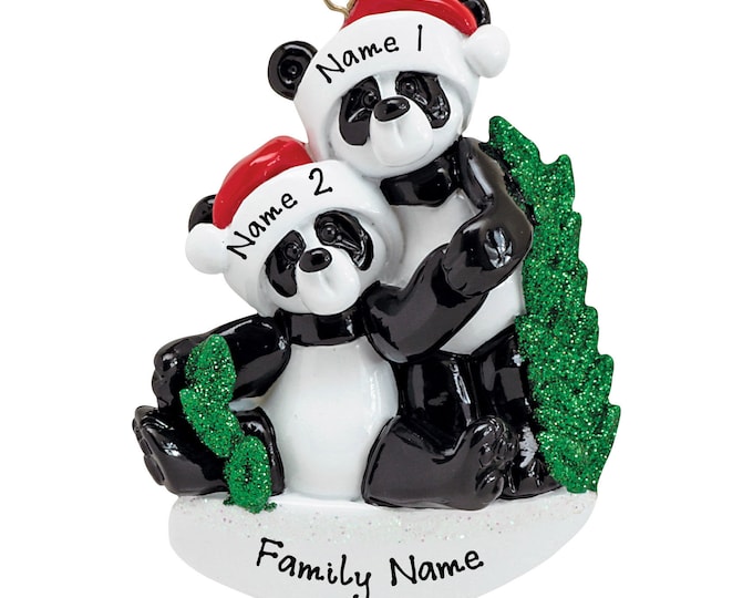 Bamboo Panda Family Ornament - Family of 2 Panda Bears - Couple Christmas Ornament - Our First Christmas - Personalized Gift For New Couple