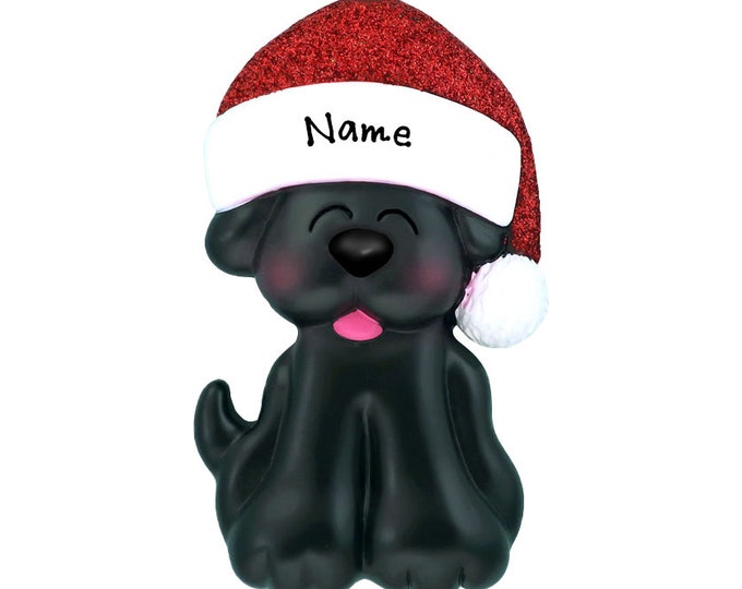 Personalized Dog Christmas Ornament - Black Dog Wearing Santa Hat Ornament - Custom Dog Ornament With Name - Christmas Gift For Dog Lover
