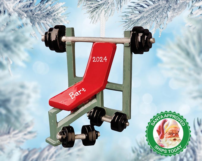 Personalized Workout Ornament - Weight Lifting Bench Christmas Ornament - Weightlifter Custom Training Bench - Male or Female Christmas Gift