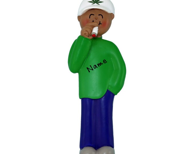 Perswonalized African American Male Smoking Marijuana Ornament - Custom Weed, Cannabis Ornmaament, Herb Flower, Christmas Ornament, Pot Leaf