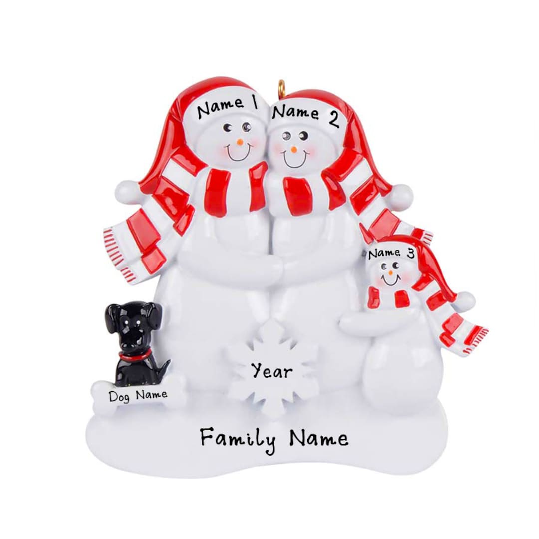 Personalized Family With Dog Ornament, Snowman Family of 3 and Dog ...