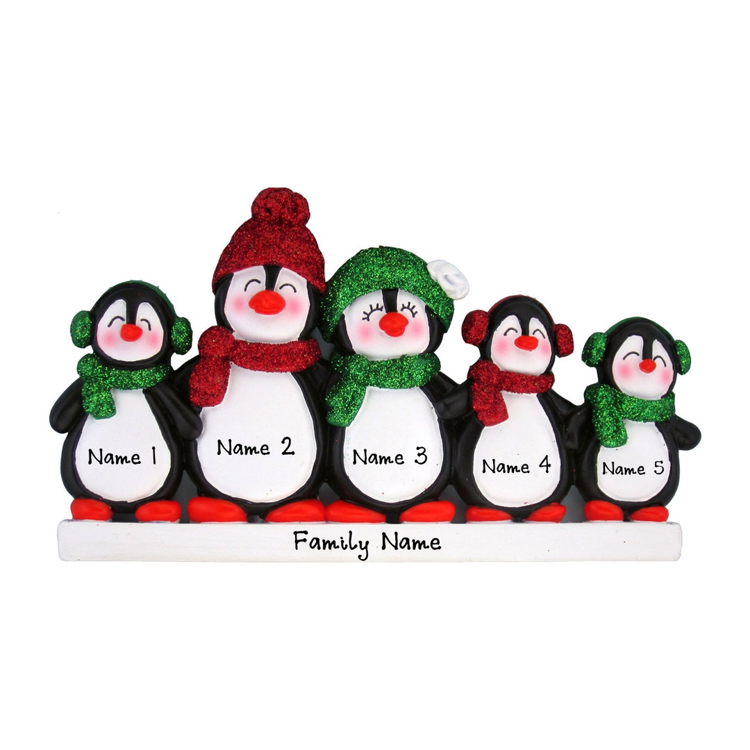 Personalized Penguin Family Ornament 2026 – Cute Family of 5 Christmas ...