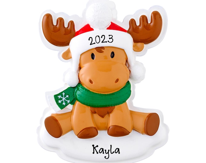 Baby's 1st Christmas Personalized Ornament Baby Boy's 1st Christmas Ornament Baby Girl's First Christmas Ornament, Baby Moose Forest Animal