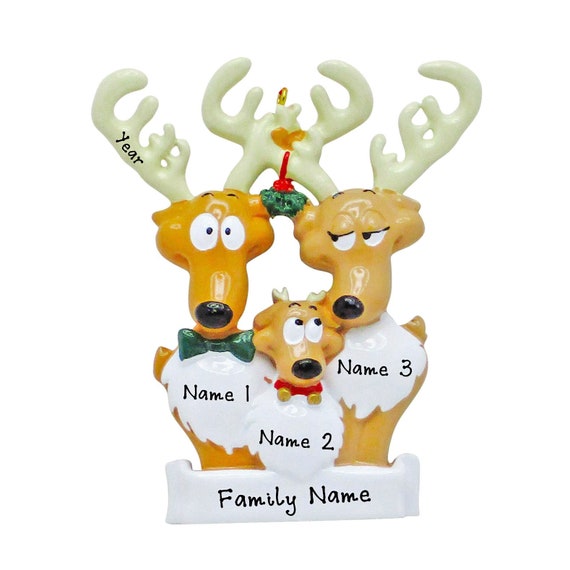Personalized Reindeer Family of 3 Christmas Ornament 2026 – Custom Family Ornament – Gift for Grandparents or Our 3 Grandkids