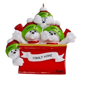 Polar Bear Family Ornament - Personalized Polar Bear Toboggan Family of 4 Christmas Ornament - Family Personalized Christmas Ornaments-