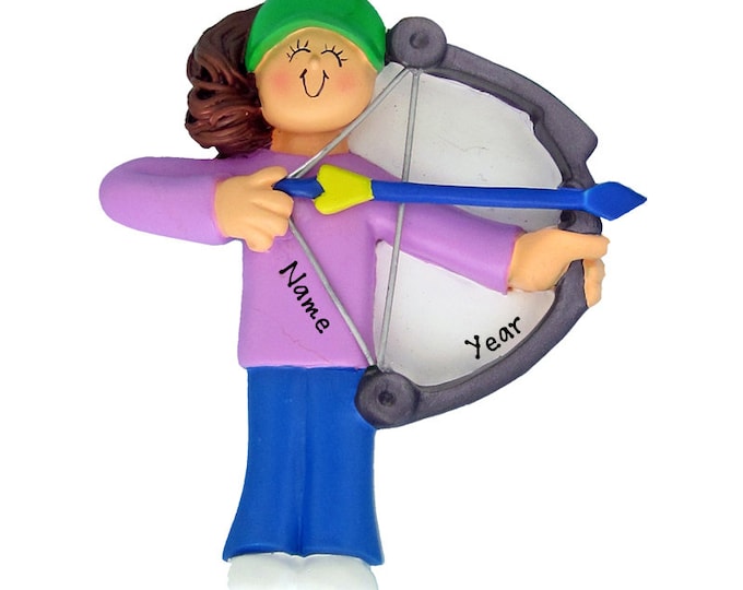 Personalized Archery Christmas Ornament - Brunette Girl Archer Christmas Ornament - Custom Bow and Arrow Ornament - Girls Archery Ornament