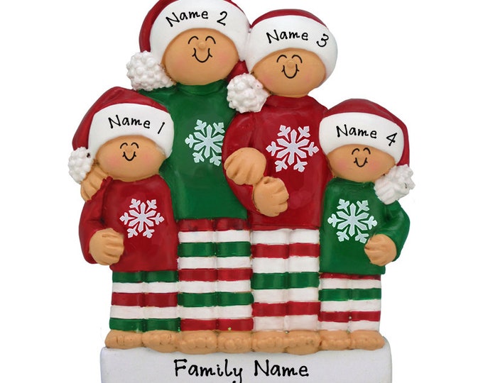 Pajama Family of 4 Personalized Ornament - Personalized Family of 4 Christmas Ornament - Christmas Pajamas Ornament With Family Names Gift